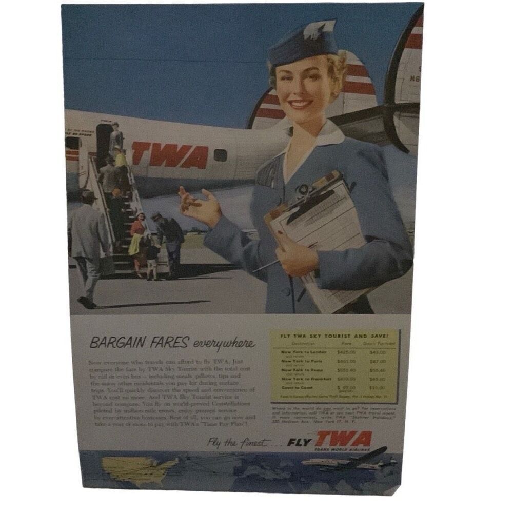 Vintage 1954 TWA Bargain Fares Everywhere Ad Advertisement